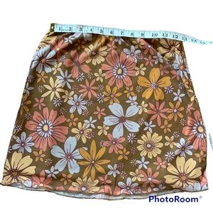 Full tilt mini skirt floral earth tones mesh Y2K stretch s olive brown beach